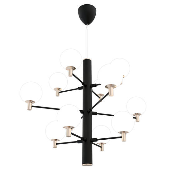 15012-05 Jubileum - riippuvalaisin, musta, antiikkimessinki, valkoinen lasi, 12xG9, Valaisin Grönlund - Riippuvat valaisimet - 181980 - 1