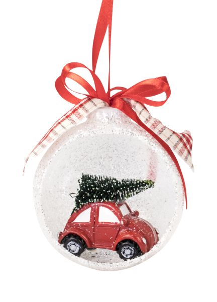 5682 Glitterpäällystetty puolipallo 85mm, punainen auto ja kuusi- koriste, Weiste - Muut - 182050 - 1