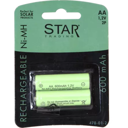 478-01-2 AA 1,2V 600mAh Ni-MH ladattava paristo, 2kpl /pkt, StarTrading - Paristot - 100781 - 2