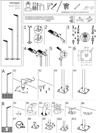 9125 Pathway pylväsvalaisin 310cm, musta, 36W 3600lm 3000K, IP44, E.litevalaisimet - Pylväsvalaisimet ja pollarit - 183661 - 2