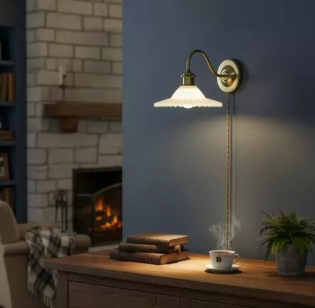 20006-30-01 Silvia seinävalaisin, antiikkimessinki, valkoinen lasi, Aneta - Seinävalaisimet - 008662 - 2