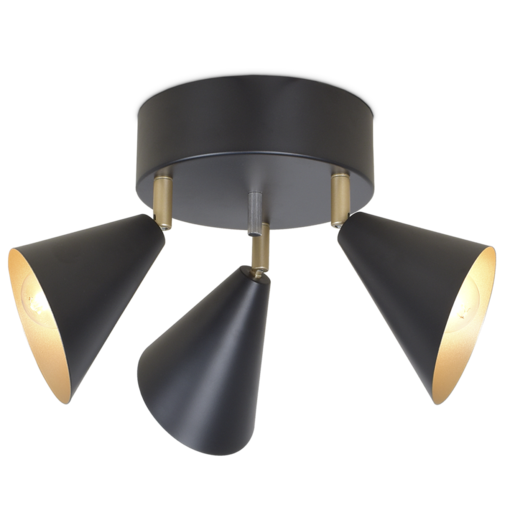 S55412O-3MU Lux 3-osainen kattovalaisin musta / kulta, Sessak - Kohdevalaisimet - 185362 - 1