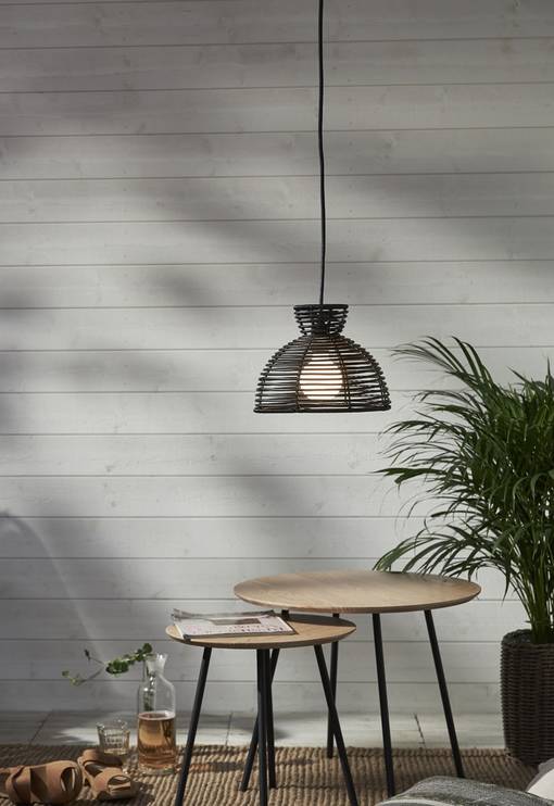 Runde polyrottinkivalaisin 26cm + musta ulkokäyttöön sopiva ripustusjohto 2,5m, Noortrade Oy - Terassivalaisimet - 184802 - 1