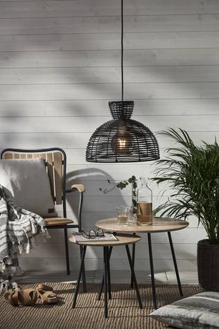 Runde polyrottinkivalaisin 37,5cm + musta ulkokäyttöön sopiva ripustusjohto 2,5m, Noortrade Oy - Terassivalaisimet - 184803 - 2