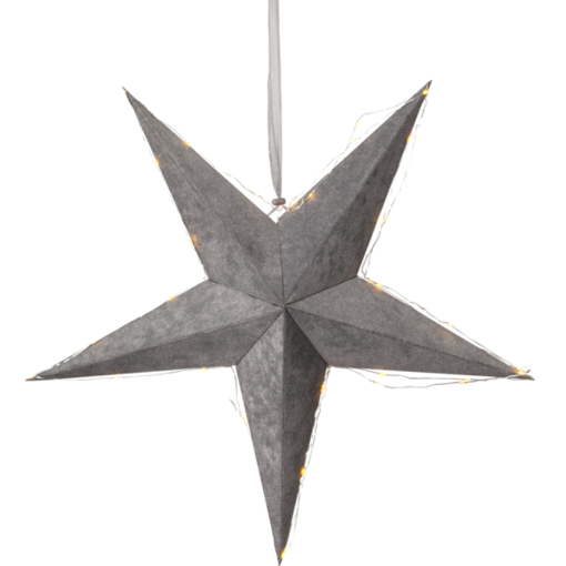 501-60 Velvet - paperitähti 60cm harmaa sametti, paristokäyttöinen led-sarja, Star Trading, Noortrade - Kranssit ja tähdet - 183043 - 1