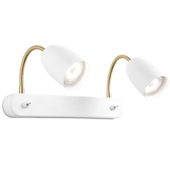 S29110-2V Colin 2-osainen seinävalaisin, valkoinen / messinki, suunnattava, 2xGU10, Sessak - Seinävalaisimet - 181643 - 1