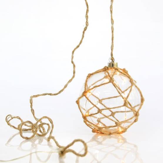 600-31009 15cm lasipallo köysipussissa, 10 lediä, paristokäyttöinen, Eurolamp, Finvalo - Valosarjat sisälle - 002683 - 1