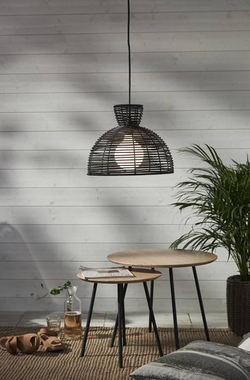 Runde polyrottinkivalaisin 37,5cm + musta ulkokäyttöön sopiva ripustusjohto 2,5m, Noortrade Oy - Terassivalaisimet - 184803 - 1