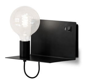 S39810-1MU Roy - seinävalaisin 2A USB-latauspaikalla ja hyllyllä, musta, E27, Sessak - Seinävalaisimet - 182444 - 1