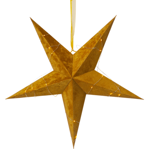 501-61 Velvet - paperitähti 60cm kullanvärinen sametti, paristokäyttöinen led-sarja, Star Trading, Noortrade - Kranssit ja tähdet - 183044 - 1