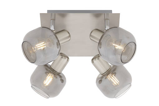 2869-042 Smoky 4-osainen kattovalaisin, harjattu teräs, savulasi, Briloner, E.litevalaisimet - Kohdevalaisimet - 184264 - 1