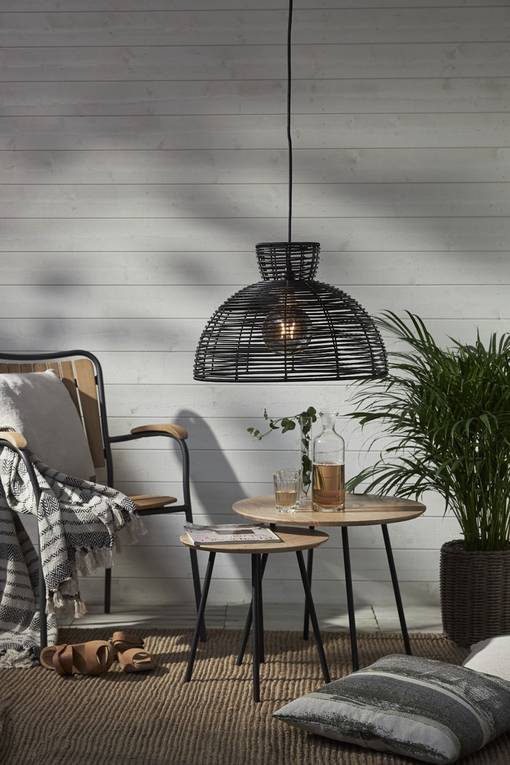 Runde polyrottinkivalaisin 47cm + musta ulkokäyttöön sopiva ripustusjohto 2,5m, Noortrade Oy - Terassivalaisimet - 184804 - 1