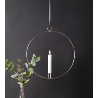 063-43 Riippuva Flamme - koristerengas 28cm, hopea, paristokäyttöinen led- kynttilä, Star Trading, Noortrade - Kranssit ja tähdet - 182885 - 2