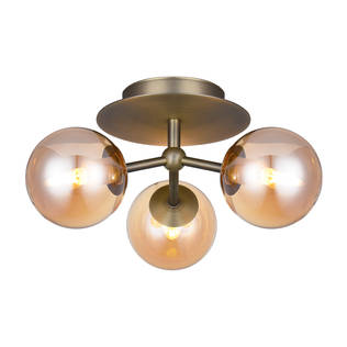 740178 Atom 3-osainen plafondi, antiikkimessinki / amber lasi, 3xG9, Design Emanuele Patton & Michael Waltersdorff, HaloDesign - Plafondit - 184465 - 1