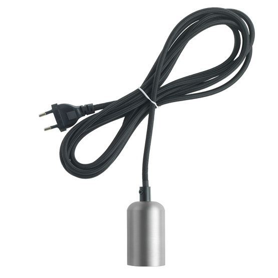 7005015 E27 kalustejohto, harjattu hopea, 3,5m musta kangasjohto, Unison - Sähkötarvikkeet - 181485 - 2