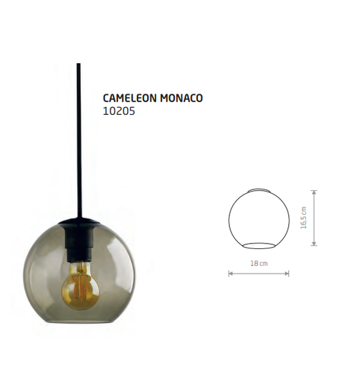 10205 Cameleon Monaco lasikupu 18cm, savunharmaa lasi, Nowodvorski, E.litevalaisimet - Cameleon System mallisto - 185076 - 1