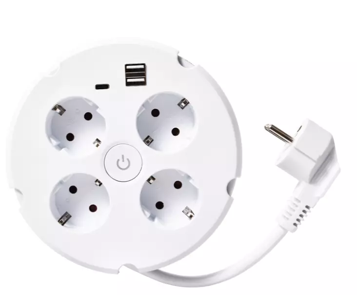 8038 Jatkojohto maadoitettu 1,4m. 4-osainen + 2 USB-A + 1 USB-C, katkaisijalla, Toolnet - Sähkötarvikkeet - 185416 - 1