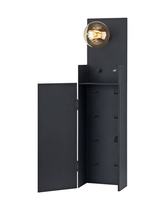 106850 Combo - seinävalaisin, avainkaappi, E27, himmennin, USB-pistoke, musta, MLG - Seinävalaisimet - 001267 - 1