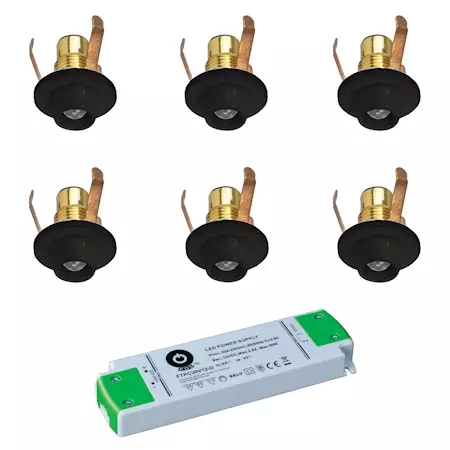 21009050 LedLite 6 ledin setti esim. saunaan, musta, Overled, e.litevalaisimet - Saunavalaisimet - 010377 - 1