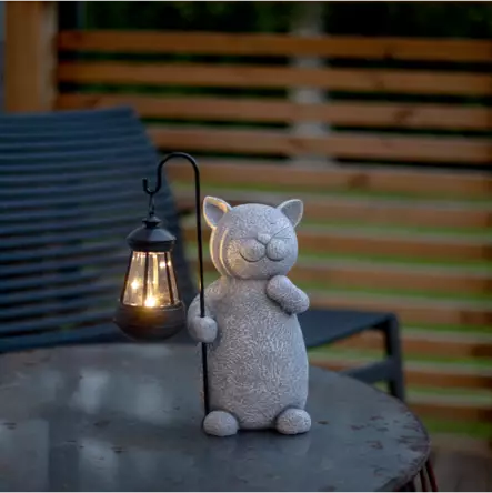 483-05 Smilla solar-koristepatsas kissa ja led-lyhty, 29,5cm, StarTrading - Aurinkokennovalaisimet - 003618 - 2