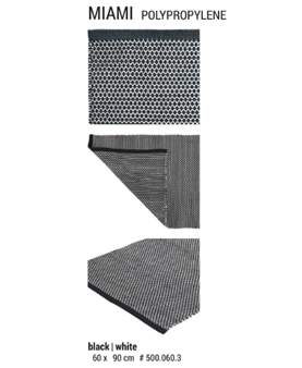 500.060.3 Miami - matto, polypropeeni, musta/ valkoinen, 60x90cm, Liv Interior - Sisustustuotteet ja astiat - 181938 - 1