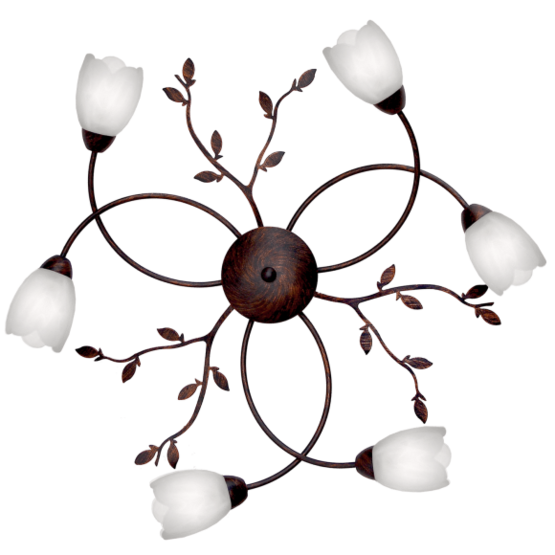 K6710-6R Cecilia -kruunuplafondi, ruskea, valkoinen lasi, E14, Sessak - Plafondit - 013418 - 1