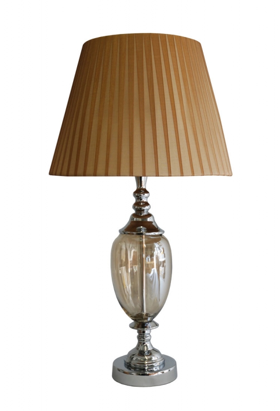 2383-5 Malaga - pöytävalaisin varjostimella, kullan ruskea sifonkivarjostin, rusehtava lasi, kromi, Valaisin Grönlund - Pöytävalaisimet - 181659 - 1