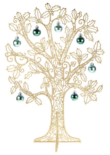 5021 Kultaglitteri pöytäpuu vihreillä ja vaalean vihreillä palloilla 50cm, Weiste - Sisustustuotteet ja astiat - 182049 - 1